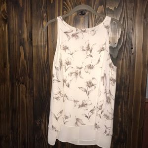 Cream tunic with taupe and pink flowers